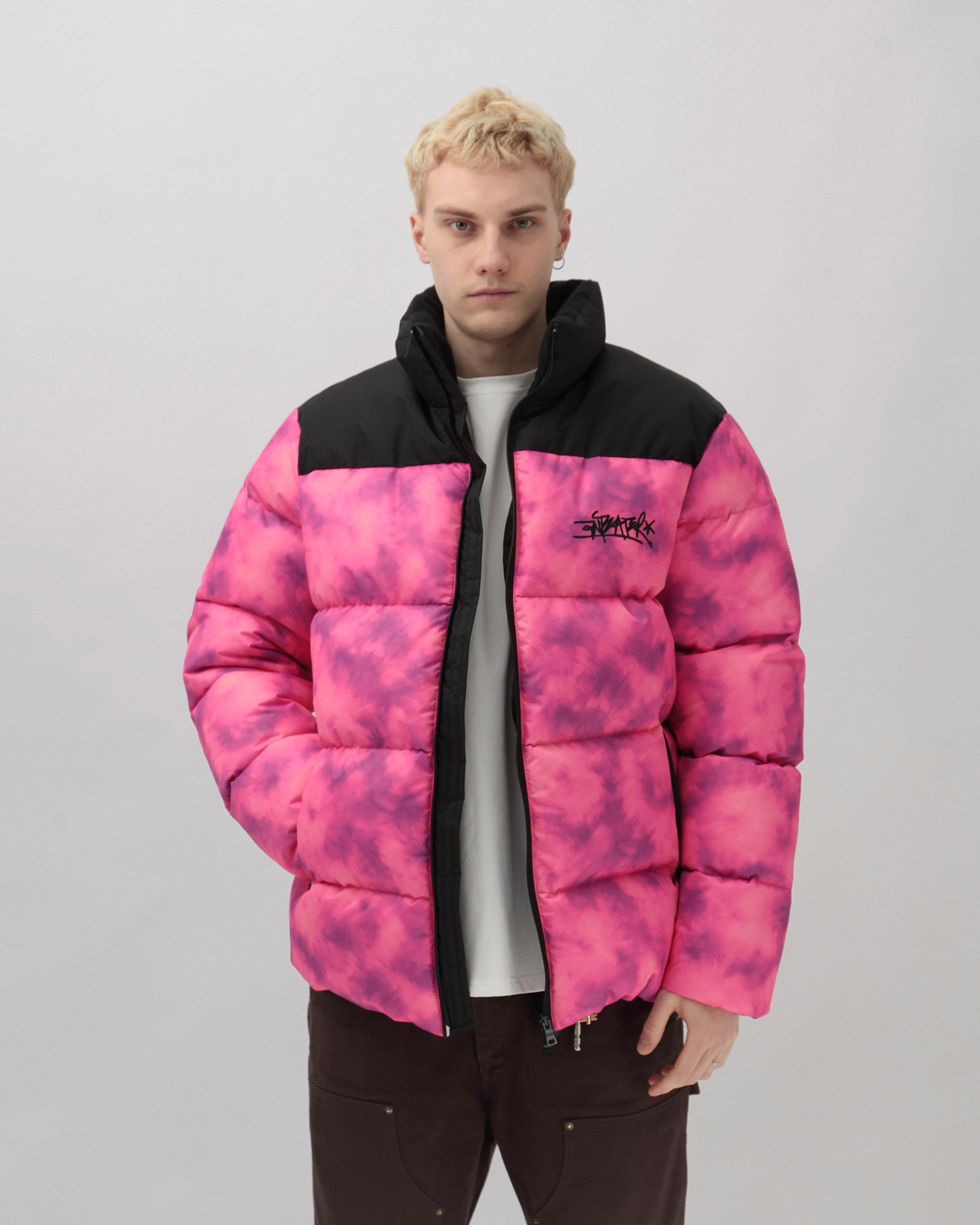 ジャケット・アウター DIANTE Accent color knit docking puffy Куртка Anteater DownJacket, артикул Downjacket-Tie-Dye-Pink в